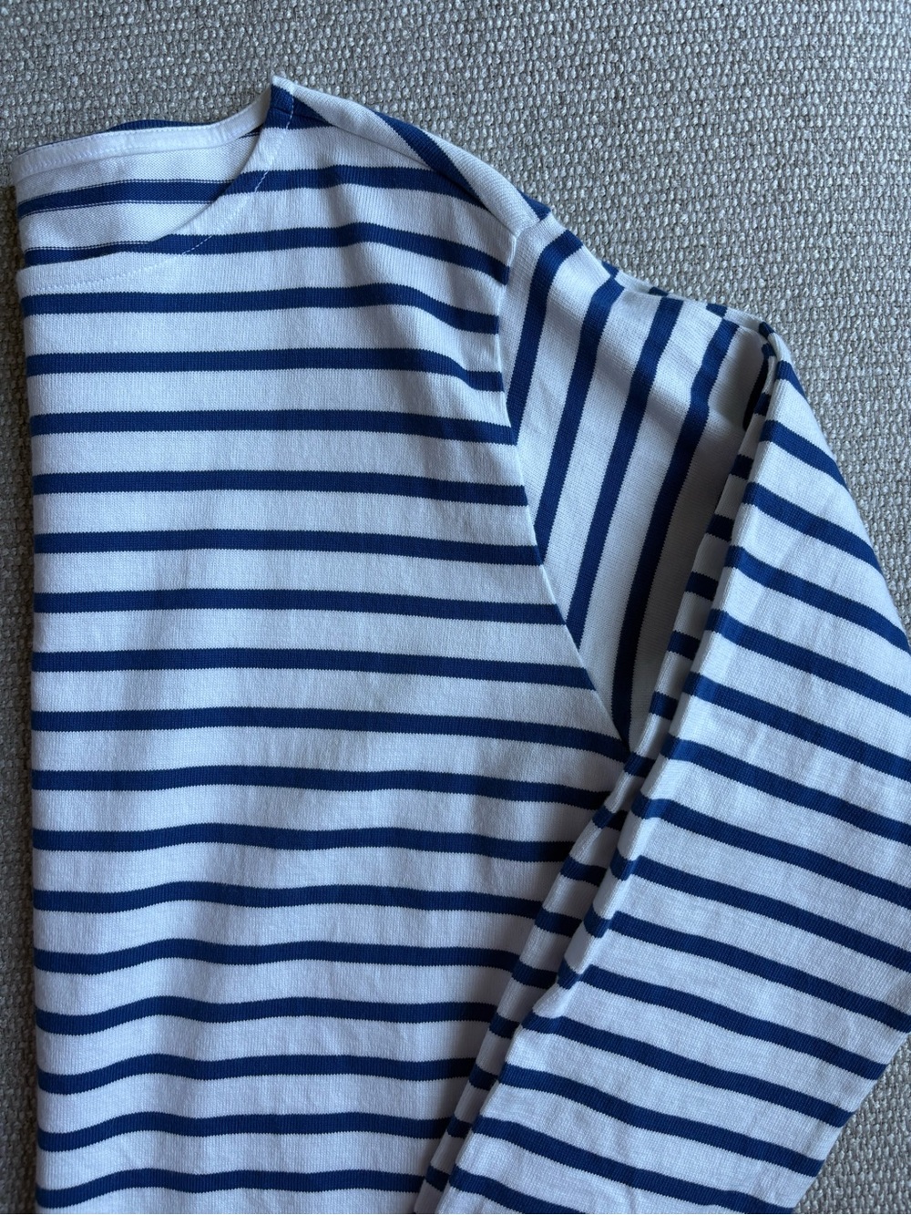 Muji Boat Neck White and Blue Striped Long Sleeve Tee
